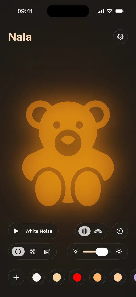 Nala’s teddy bear night light shape, a Nala+ shape, with the controls showing