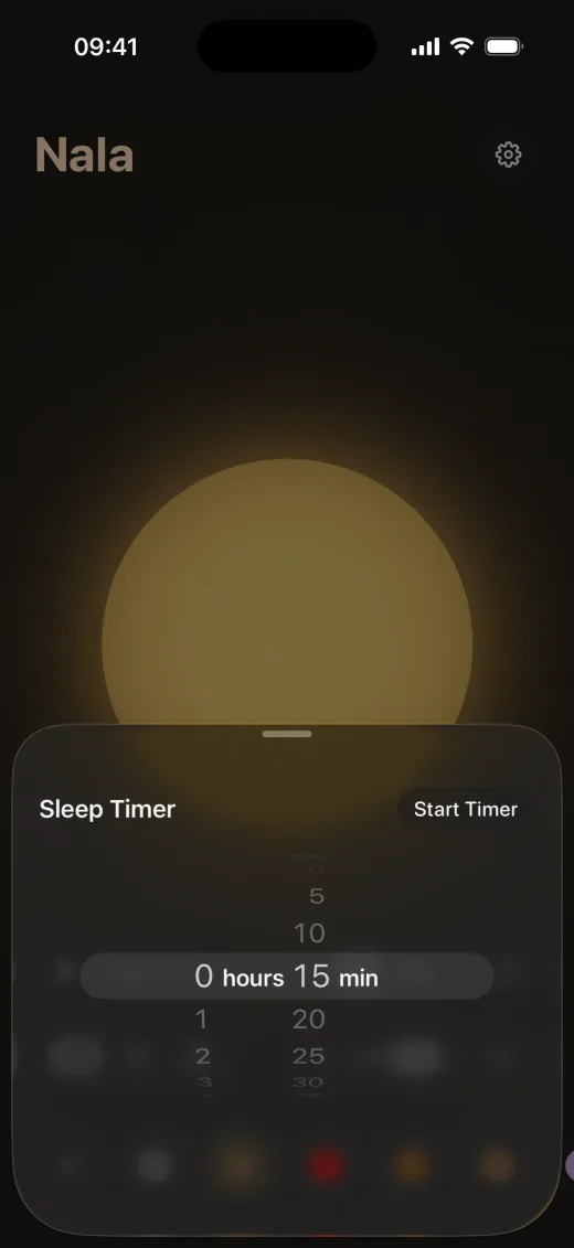 Nala’s sleep timer set to 15 minutes
